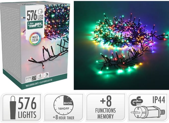 Treecluster Kerstboomverlichting - 576 LED Multi Color - 740 cm - Timer - 8 Lichtstanden -Binnen Buiten