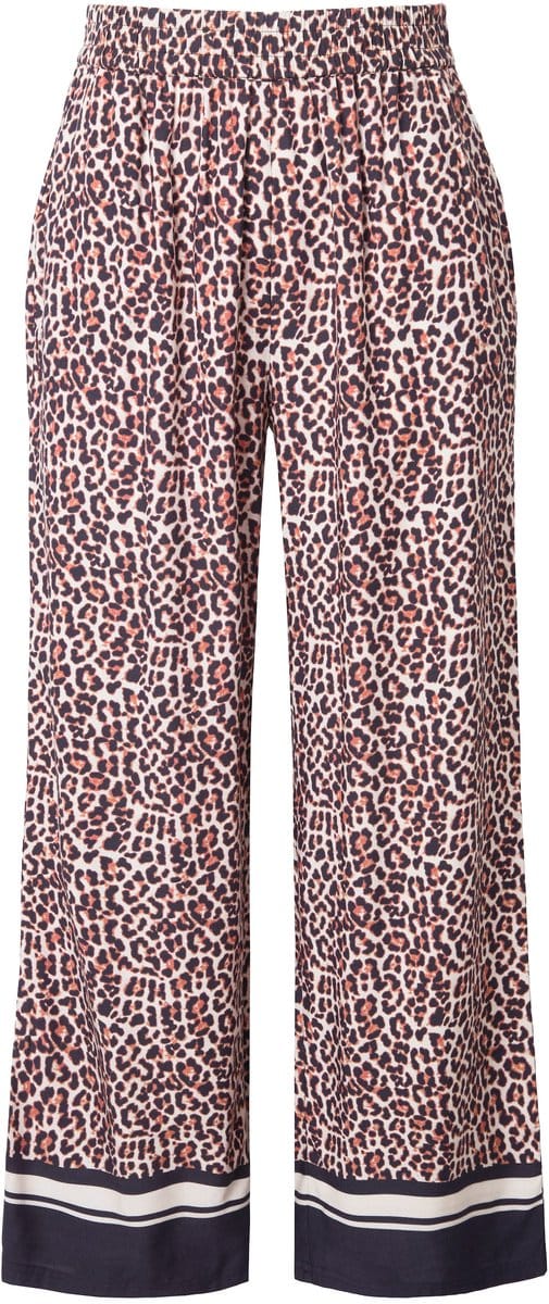 Studio Untold - Dames - Broek wijde pijpen luipaard zoomrand - Lichtbeige - Maat 46+