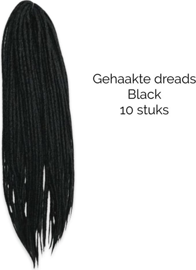 Dreadlocks DE Black 10 stuks - Gehaakte dreadlocks - Dreadlocks double ended - Dreadlock extensions - Hair extensions - Dreadlock beads - Dreadlocks zwart
