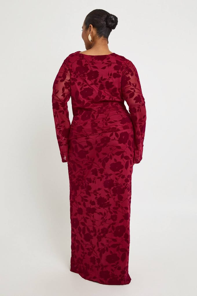 boohoo Dames Plus Devore Maxi-rok | Red | Maat: 16