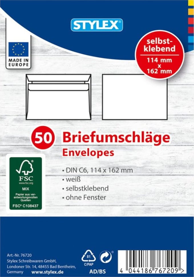 Zelfklevende enveloppen - C6 - 11.4x16.2cm - 50st.