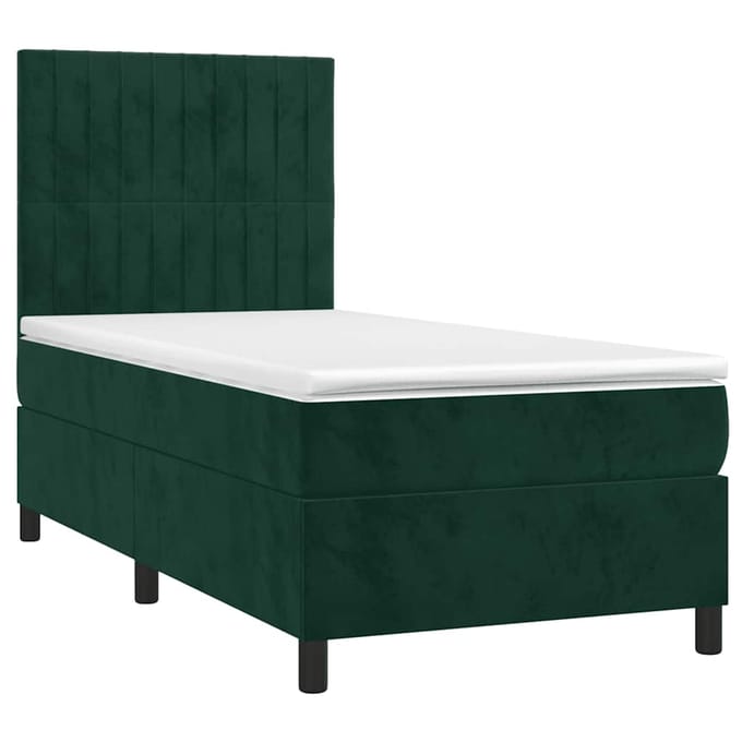 vidaXL - Boxspring - met - matras - en - LED - fluweel - donkergroen - 80x200 - cm