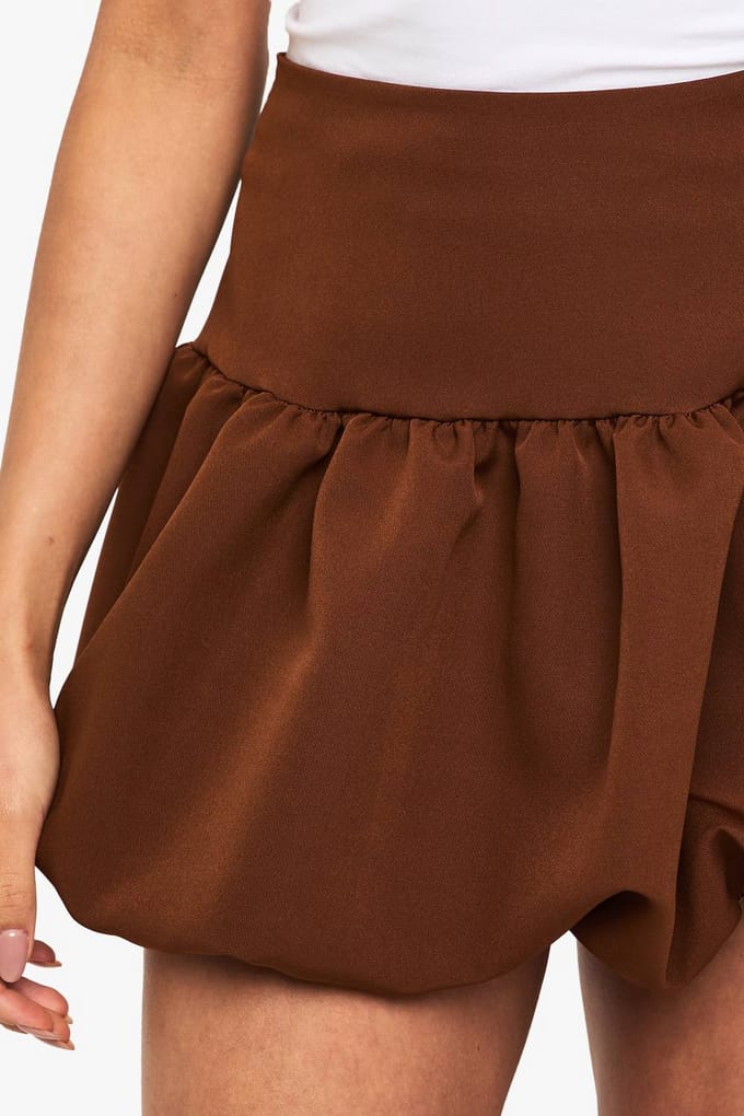 boohoo Dames Geweven Puffball Detail Mini-Rok | Chocolate | Maat: 8