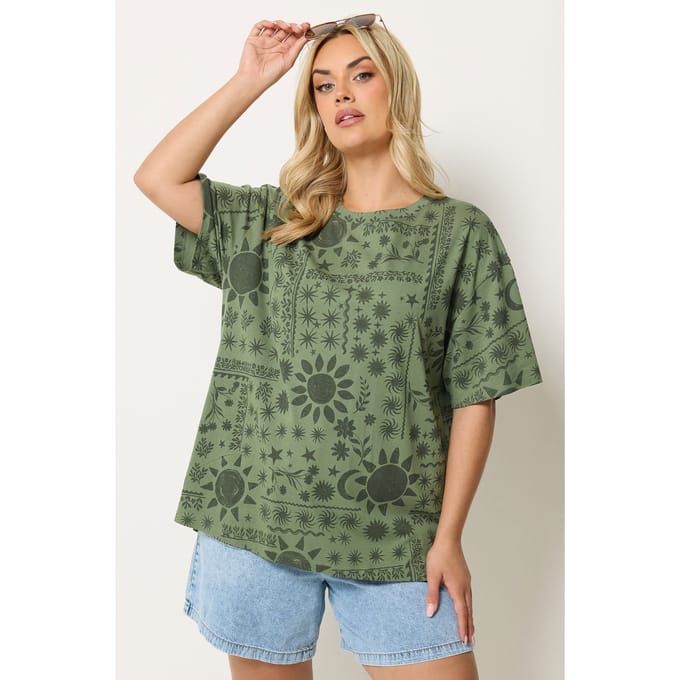 Yours Groen Zomerprint Boxy Tshirt Size 42