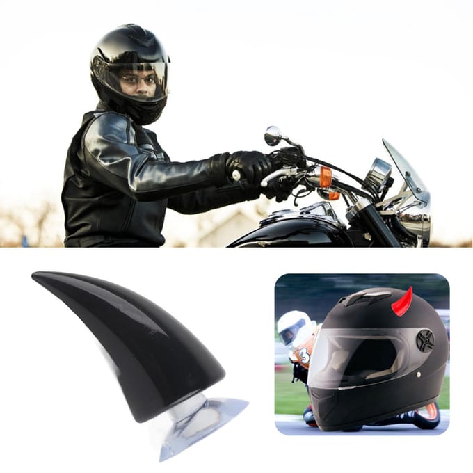 Casque de Moto Corne de Démon Diable avec Ventouse Accessoires Décoration Noir noir