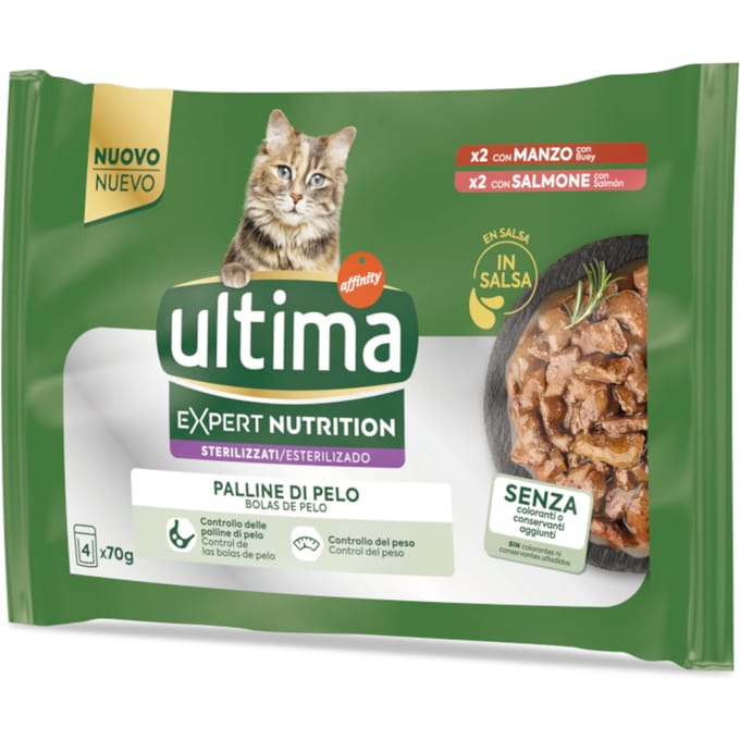 Ultima Cat Expert Nutrition Haarbal Rund & Zalm - 4 x 70 g