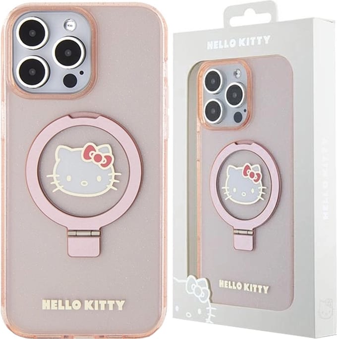 Hello - Kitty - Ringstandaard Glitter Electrop Logo MagSafe Hoesje voor iPhone - 15 - Pro - Max - Roze