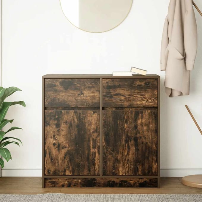 vidaXL - Dressoir - met - lade - 80x34x76 - cm - spaanplaat - gerookt - eikenkleurig