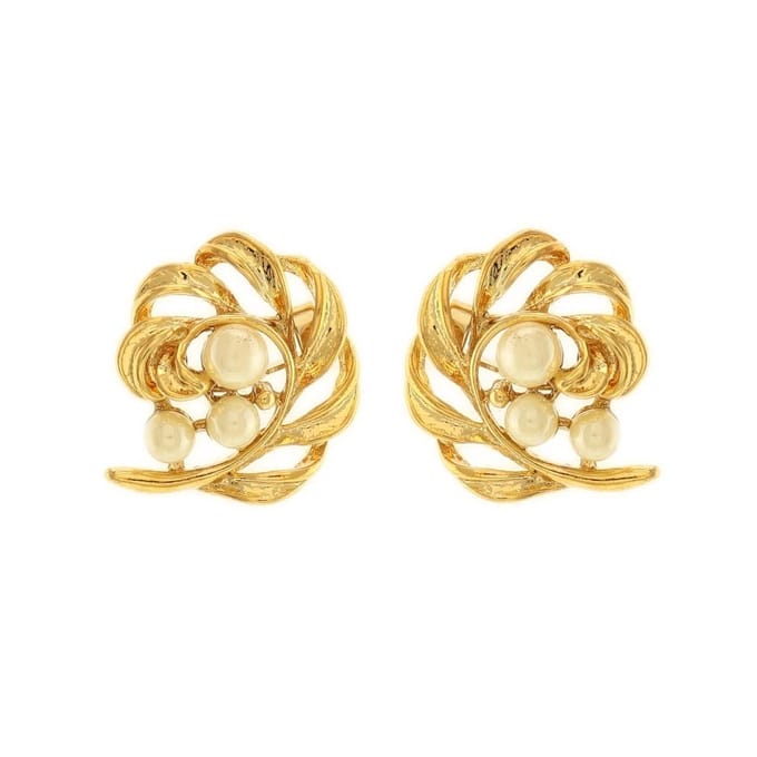 Behave - Oorknoppen goudkleur rond met parels - 2 cm