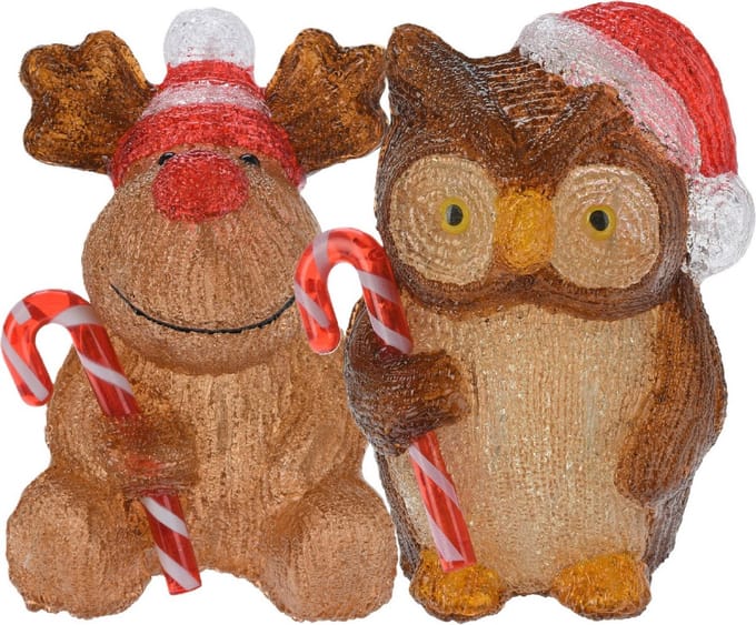 Kerstverlichting figuren - set 2x st - rendier - uil - 24 cm - LED