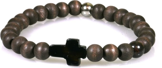 IbizaMen - Bruin mat hout 8mm - zwart kruisje - RVS - 20cm