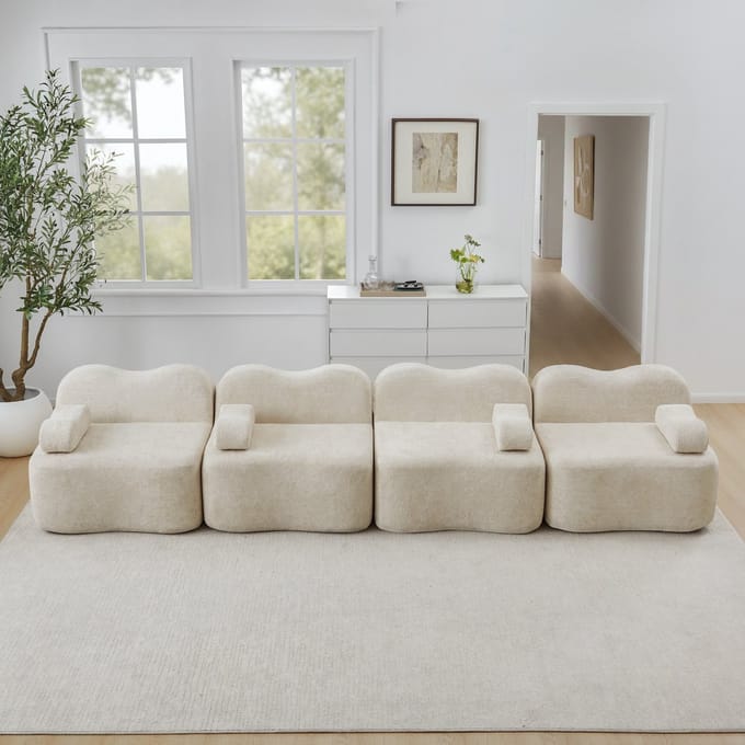 MODFU Modulaire Hoekbank - Frameloos En Golfvormig - Voor Woonkamer - Fluweel - Beige
