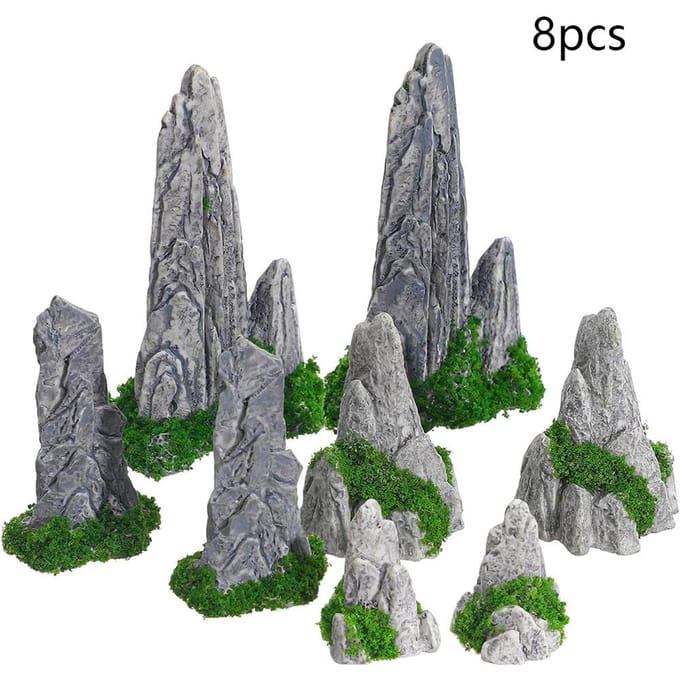 8 stuks Berg Decoratieve Miniatuur Set voor Binnentuin Accessoires gray