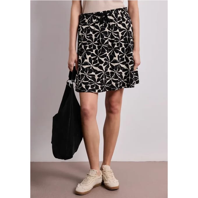 Knielange rok met elastische tailleband en print