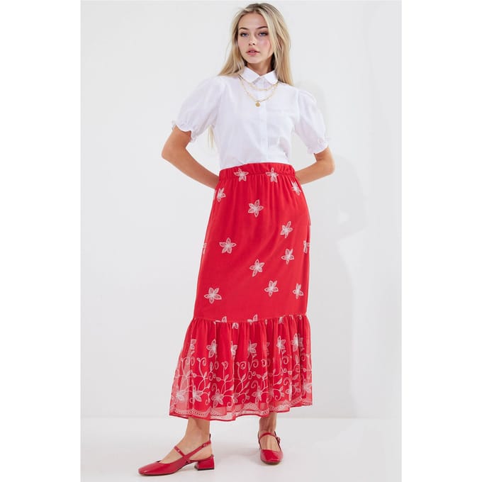 Geprinte Maxi Rok met Bloemenmotief