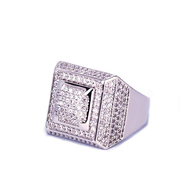 Heren Hip Hop Ring Koper Goud Verguld Micro Gezet Zirkonia Vierkante Ring Ring 12 white