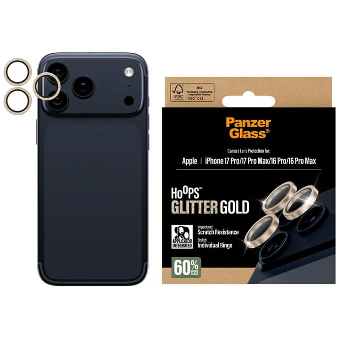 PanzerGlass Hoops® Glitter Gold Camera Lens Protector iPhone 17 Pro | iPhone 17 Pro Max | iPhone 16 Pro | 16 Pro Max