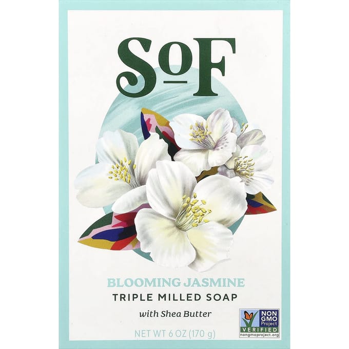 SoF, Blooming Jasmine, French Oval Soap with Organic Shea Butter, 6 oz (170 g) white
