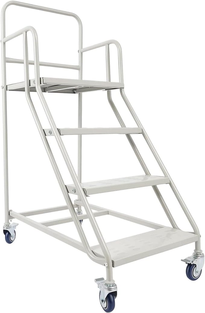 Staande Ladder - Mobiele Trap - Veilig Werken - Met Leuningen - 4 Treden - Wit