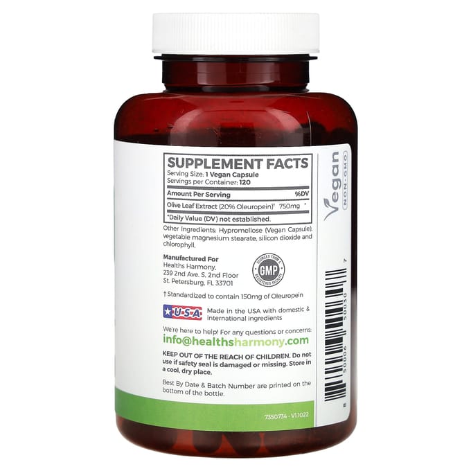 Olijfblad, 750 mg, 120 capsules