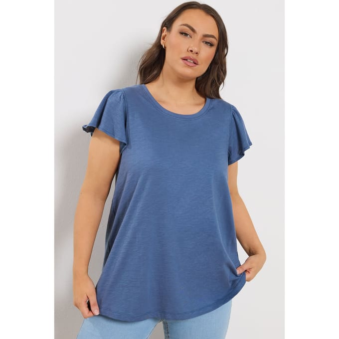 Yours Denimblauw Tshirt Met Ruches Aan De Mouwen Size 42