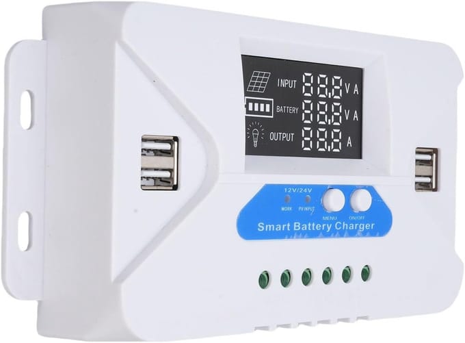 Zonne Laadregelaar - Intelligente Batterijlader - Off-Grid Systemen - LCD Scherm & 4 USB Poorten