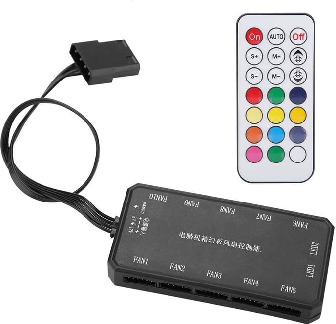 Dailygoody - Computerventilatorcontroller - Draadloze Afstandsbediening - 15m Bereik - DC 12V - Koeling voor PC - Compact en Efficiënt
