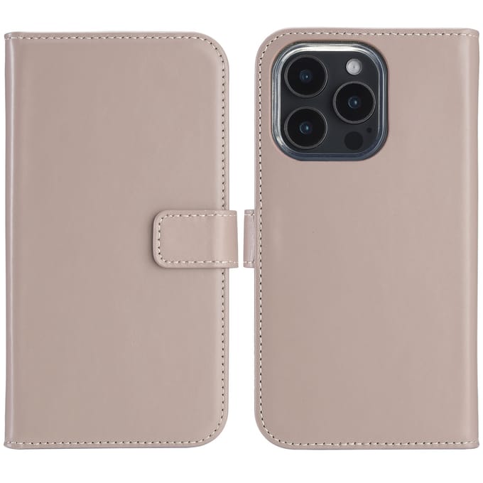 Selencia Hoesje - Geschikt voor Apple iPhone 16 Pro - Echt Lederen Bookcase - Dusty Pink