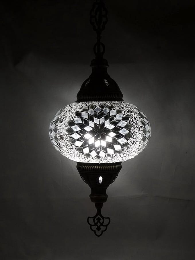 Oosterse lamp - hanglamp wit - 1 stuk - handgemaakt mozaïek glas