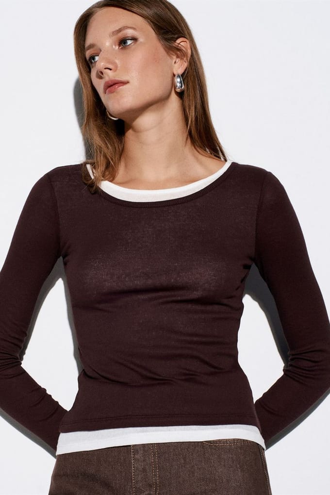 Slim Fit Katoenen Ronde Hals Blouse