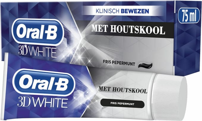 Oral-B - Tandpasta 3D White Houtskool - 12 x 75 ml - Voordeelverpakking