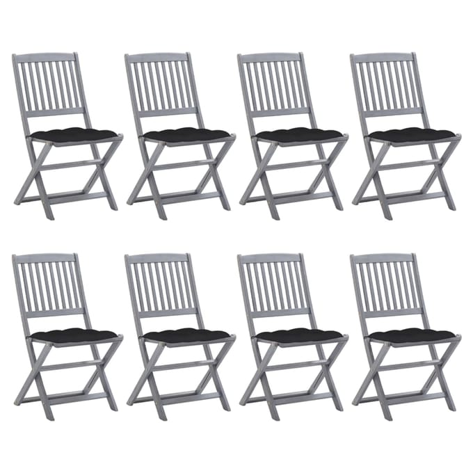 vidaXL - Inklapbare - stoelen - 8 - st - met - kussens - massief - acaciahout