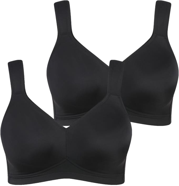 Ulla Popken - Dames - Microvezel-beha set van 2 zonder beugel voorgevormde cups - Zwart - Maat 105B