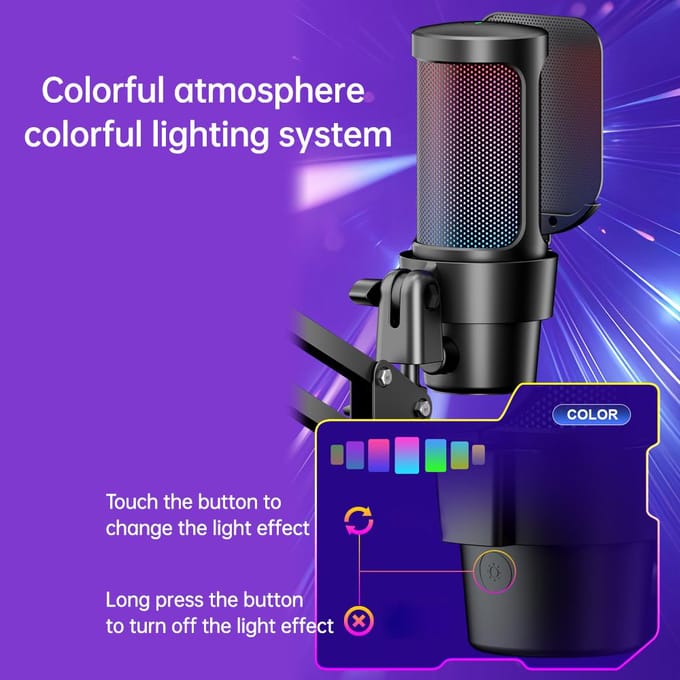 USB Gaming Microfoon Computer Mic Kit RGB Verlichting Cardioïde Modus Pickup Snelle Mute en Gain Knop