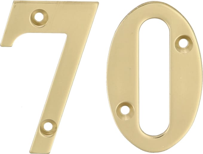 AMIG Huisnummer 70 - massief messing - 10cm - incl. bijpassende schroeven - gepolijst - goudkleur