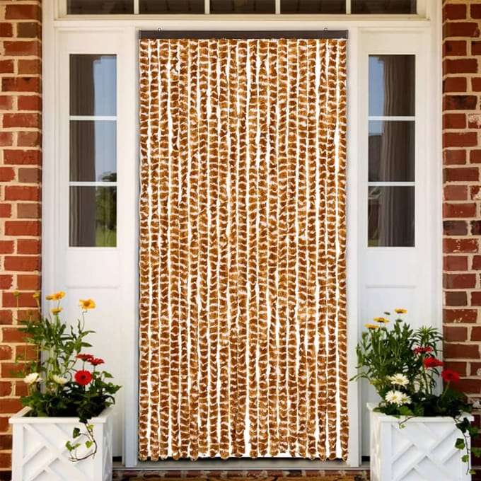 vidaXL - Vliegengordijn - 90x220 - cm - chenille - oker - en - wit