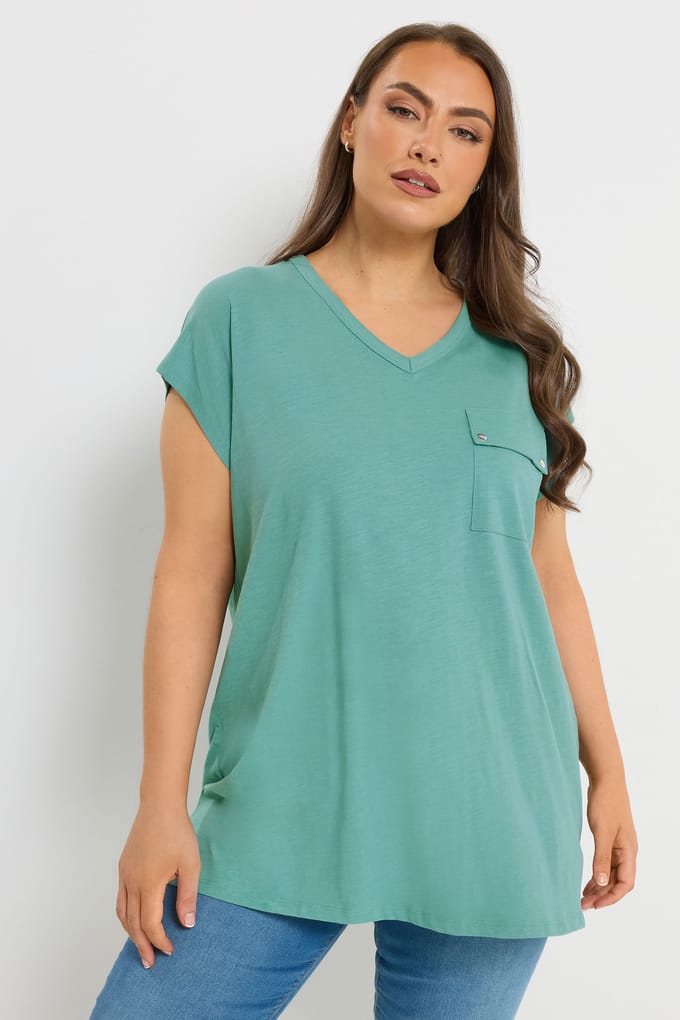 Yours Groen Tshirt Met Borstzak Size 50-52