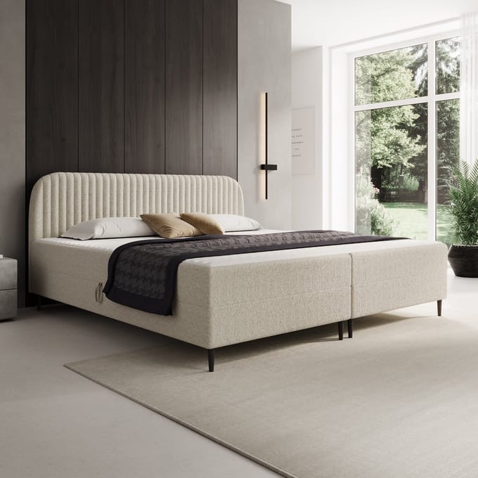 Meubella - Bosque - Boxspring met opbergruimte - Teddystof beige - 200x200 cm