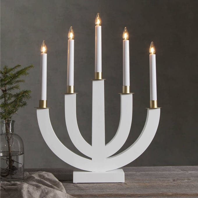Star Trading kandelaar 'Eli', 5-lichts, gouden details, hout, wit, warm wit licht, H 47 cm, B 37 cm