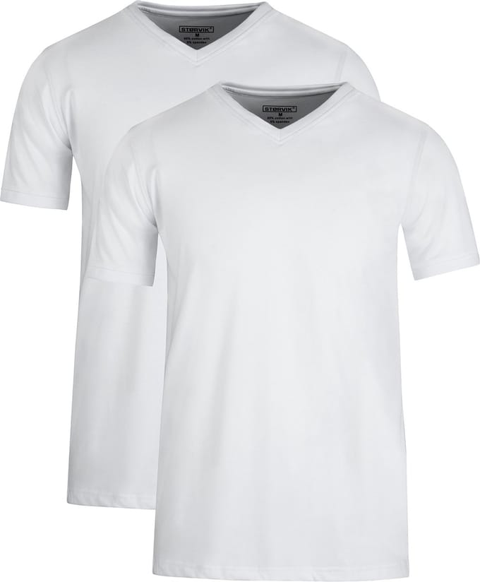 STØRVIK Extra lang T-Shirt 2-Pack Heren - Katoen - V-Hals - Maat M - Wit