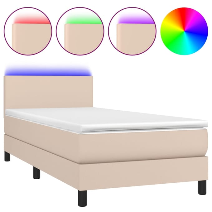 vidaXL - Boxspring - met - matras - en - LED - kunstleer - cappuccinokleur - 100x200cm