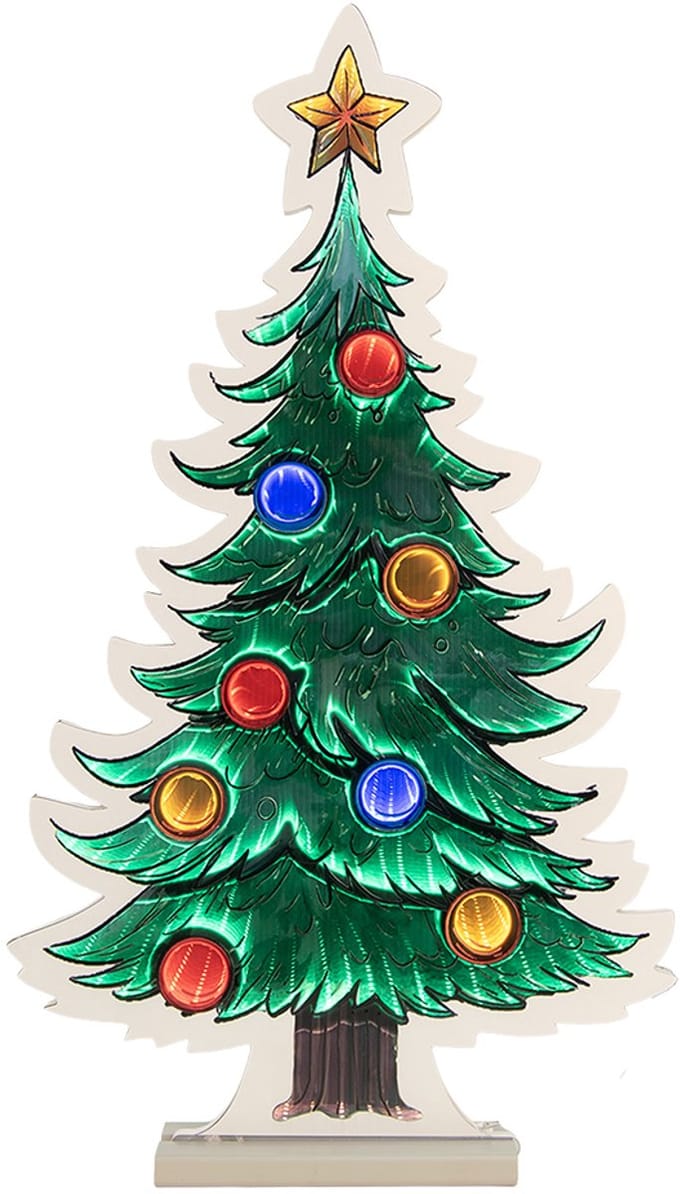 Clayre & Eef Kerst Infinity Spiegel Lamp Kerstboom 38x7x67 cm Groen Kunststof
