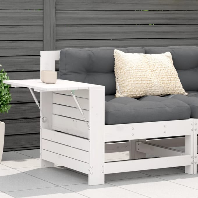 vidaXL - Tuinbank - met - armleuning - en - kussen - massief - grenenhout - wit