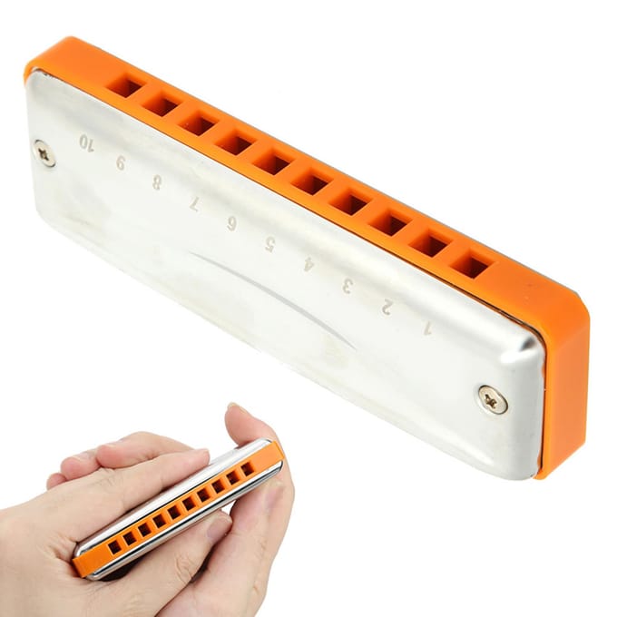 Harmonica Blues 10 Trous Harmonica en Ré Instrument à Vent Étanche orange