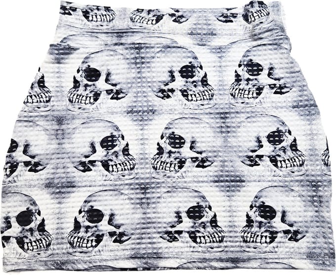 BamBella ® - rok - Maat S/M - Skull minirok Gothic print wit zwart skulls doodshoofd kort grijs