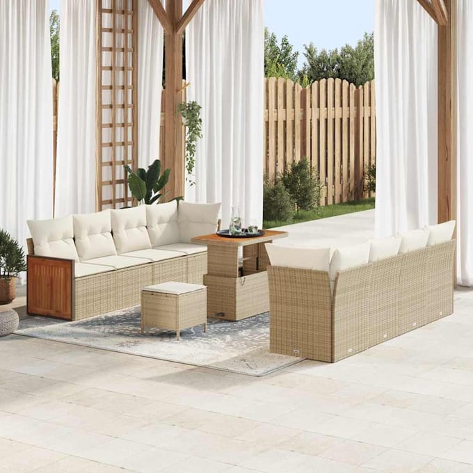 vidaXL - Tuinbank - Set - 10-zits - Beige - en - Crème - poly - rattan