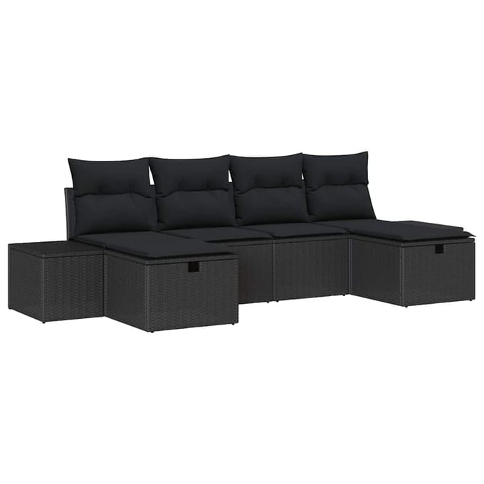 vidaXL - Tuinbank - Set - 6 - st - Zwart - poly - rattan