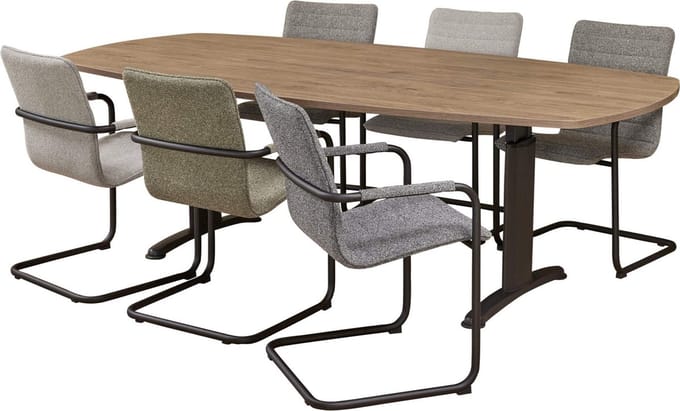 Vergadertafel Work Deens Ovaal 240x120cm frame Wit (RAL9010) blad Licht Eiken
