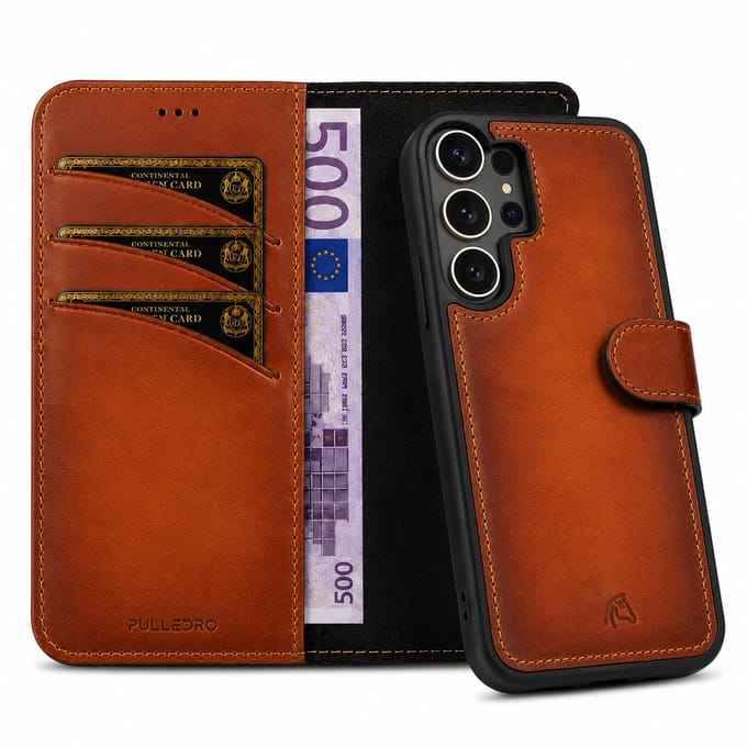 Pulledro geschikt voor Samsung Galaxy S26 Ultra Uitneembare Lederen BookCase - MagSafe - RFID - Burned Cognac