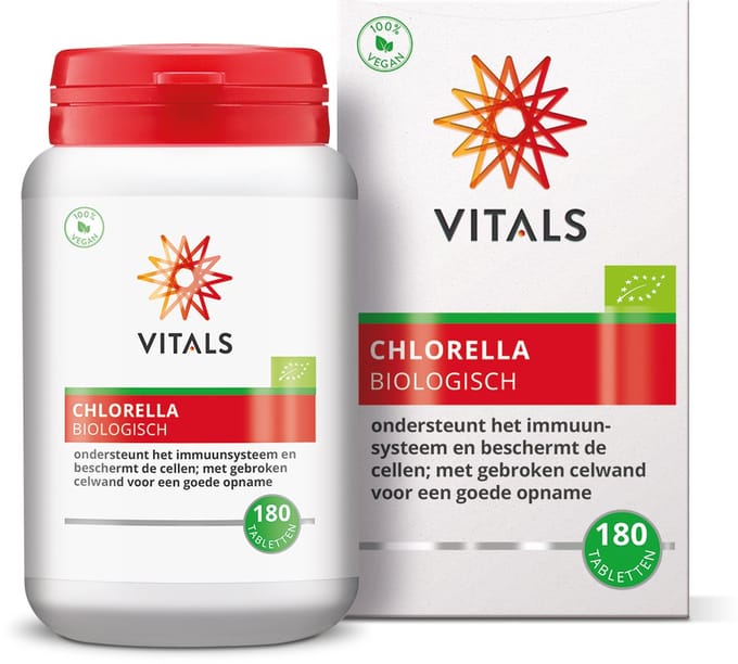 Vitals Chlorella Biologisch 500 mg - 180 tabletten - antioxidanten. Biologisch gekweekte chlorella in tabletjes van 500 mg.